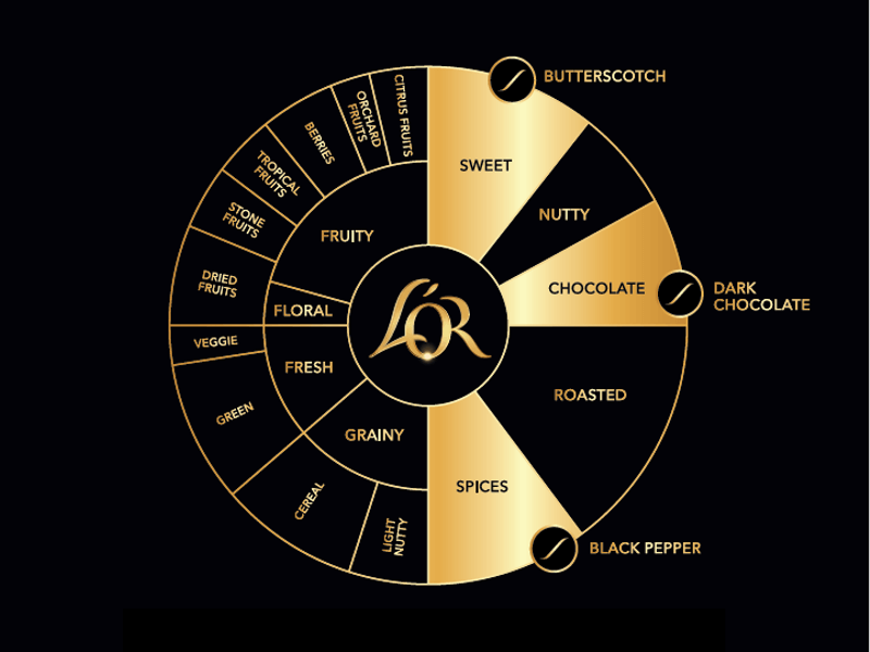LOR Intense Beans 1kg x 6 4057166 Flavour Wheel PDP JDE Coffee