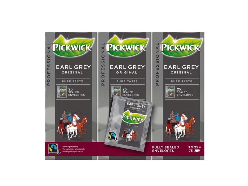 Pickwick Earl Grey Original Fairtrade Tea Envelopes 3x25x2g 4016819 FOP